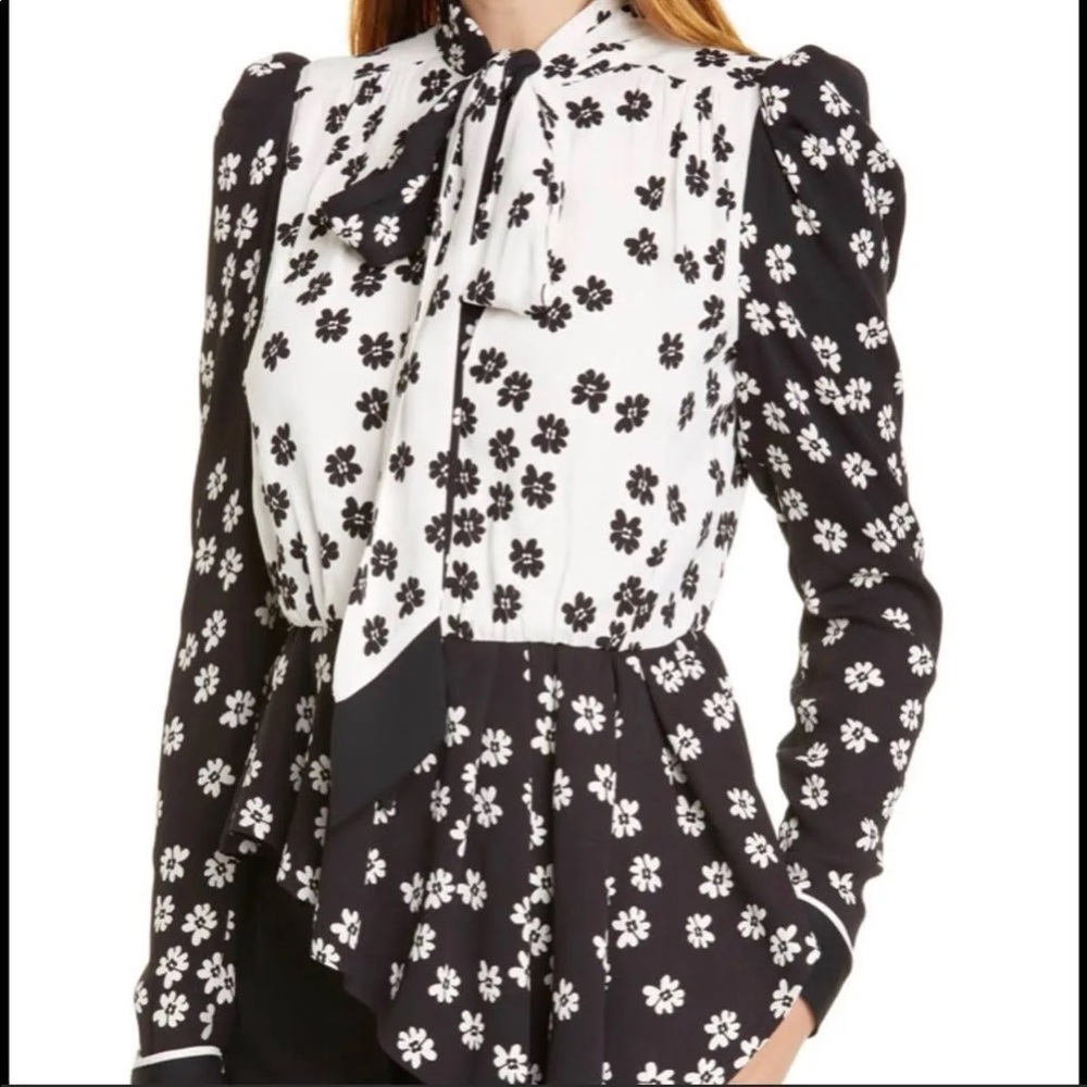 Self-Portrait Black and White Asymmetrical Tie Front Blouse